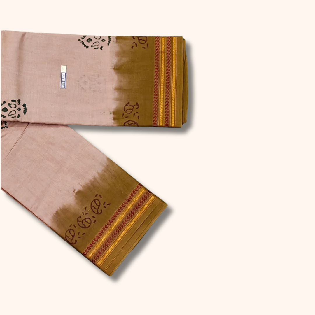 Pastel Pink Sungudi Cotton Saree with Traditional Border