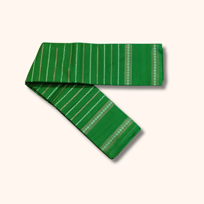Green Cotton Saree with White Stripe Design – Running Blouse