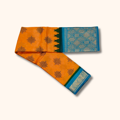 Mustard Yellow Soft Cotton Saree with Sky Blue Jacquard Pallu