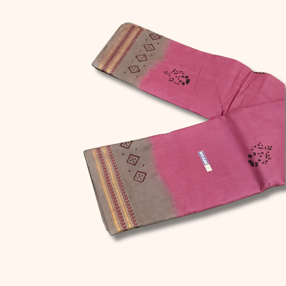Elegant Pink Cotton Saree with Ash Grey Border & Running Blouse