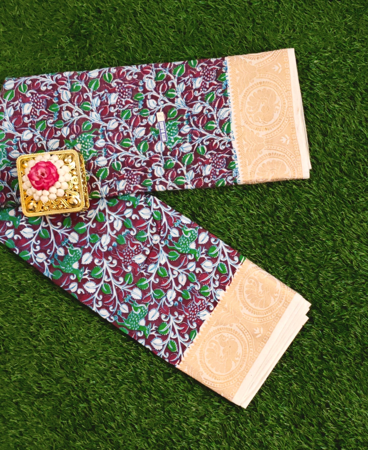 Traditional Kalamkari Cotton Saree with Running Blouse