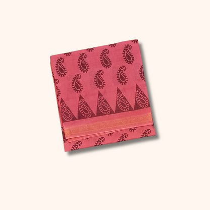 Pink Sungudi Cotton Saree with Paisley Print & Temple Border