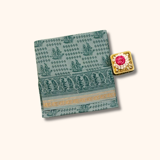Authentic Grey Printed Cotton Saree with Traditional Art Border