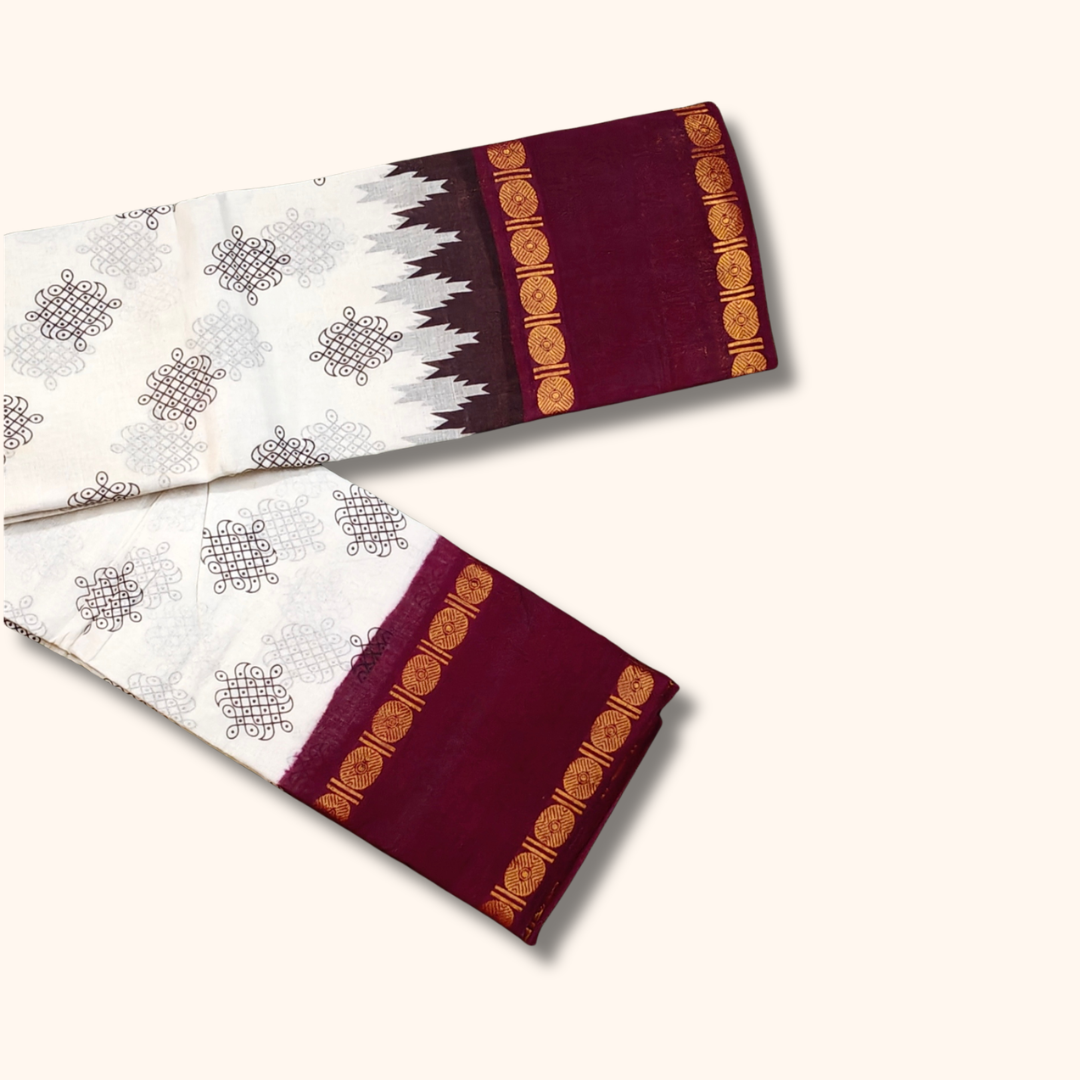 White Cotton Saree with Maroon Border – Running Blouse