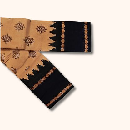 Beige Kolam Sungudi Cotton Saree with Navy Blue Traditional Border