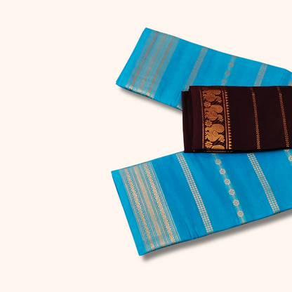 Sky Blue Sungudi Cotton Saree with Maroon Peacock Border Blouse