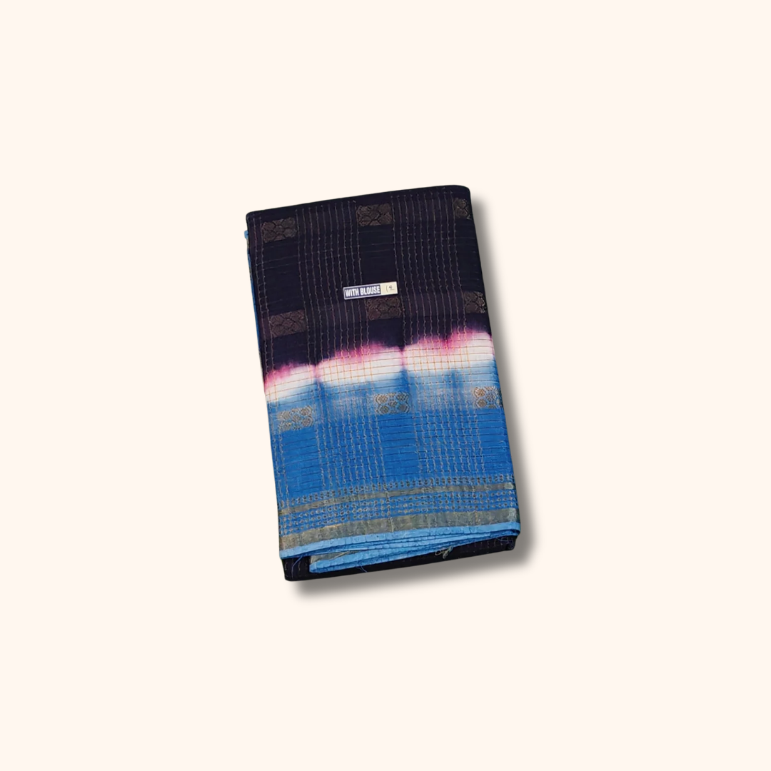 Black & Sky Blue Sungudi Cotton Running Blouse Saree