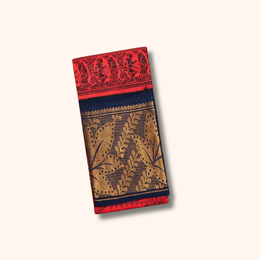 Classic Red Cotton Sungudi Saree with Traditional Motifs