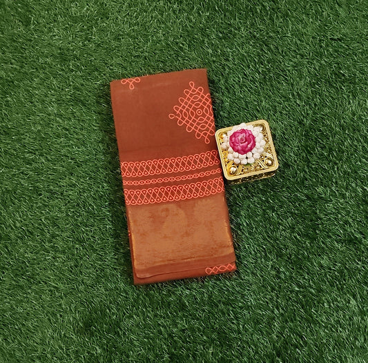 Rust Orange Sungudi Cotton Saree with Kolam Motifs & Paisley Zari Border