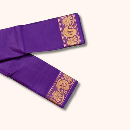 Purple Pure Cotton Saree with Traditional Paisley & Floral Border – Running Blouse