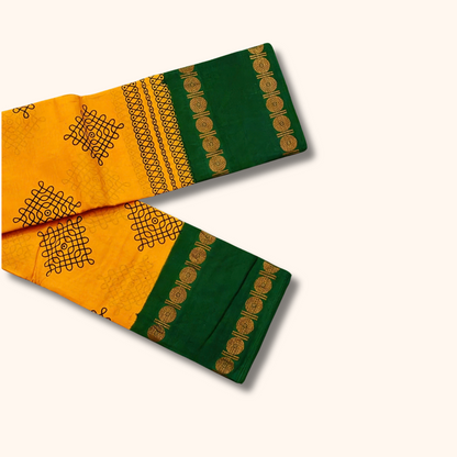 Mustard Yellow Sungudi Cotton Saree with Bottle Green Traditional Border – Running Blouse