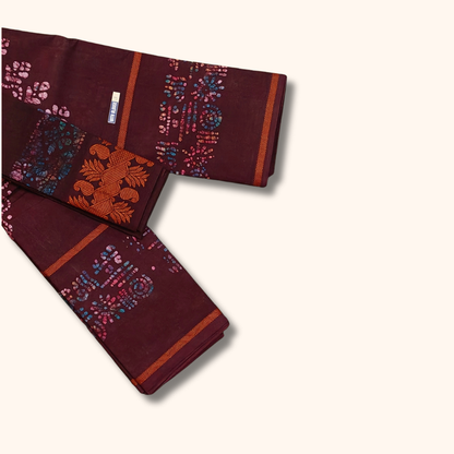 Maroon Batik Cotton Saree with Separate Blouse Piece