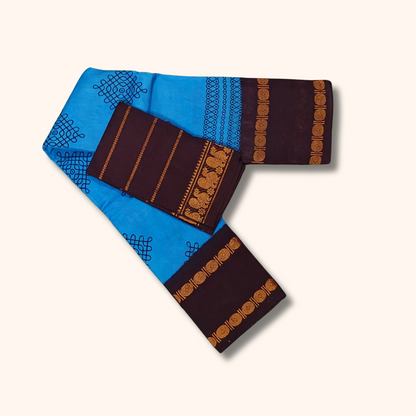 Sky Blue Sungudi Kolam Saree with Contrast Maroon Blouse