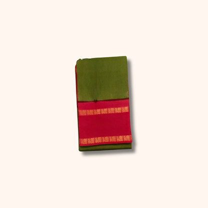 Olive Green Sungudi Cotton Saree with Pink Border