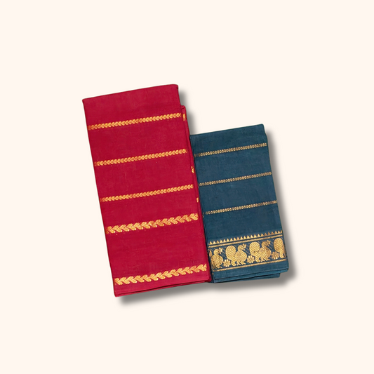 Elegant Maroon Cotton Saree with Teal Blue Contrast Blouse