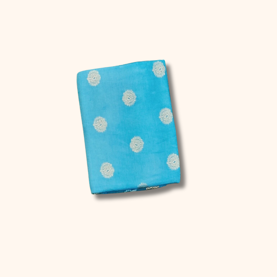 120s Count Sungudi Vayal Saree – Sky Blue Butta Design with Running Blouse
