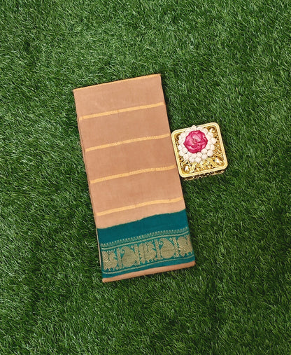 Elegant Lightweight Cotton Peach Cotton Saree with Traditional Temple Border