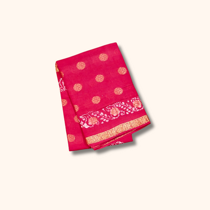120s Count Vayal Cotton Saree in Rani Pink with Floral Butta Print
