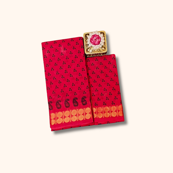 Classic Red Sungudi Cotton Saree with Traditional Dot Pattern & Zari Border