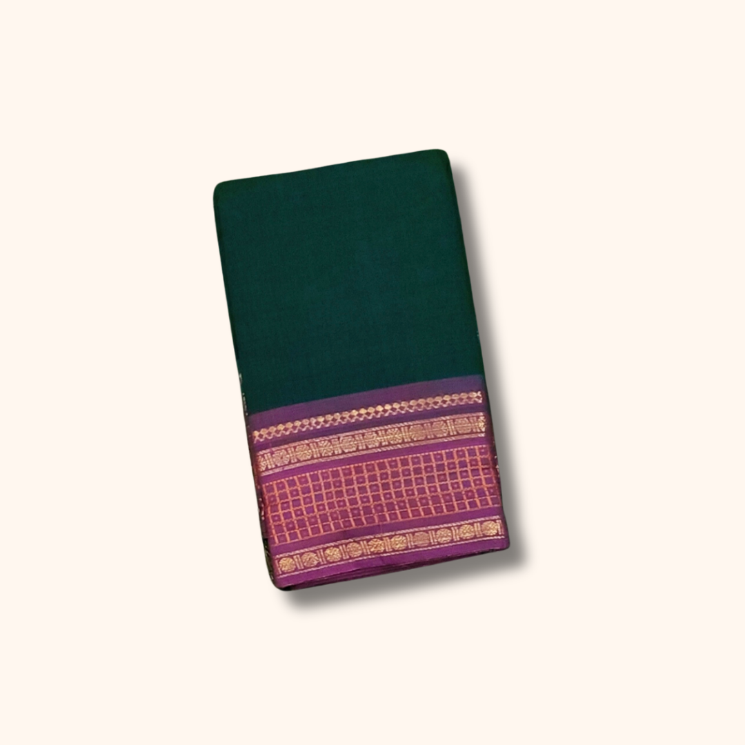 Emerald Green with Royal Purple Border Chettinad Cotton Sarees