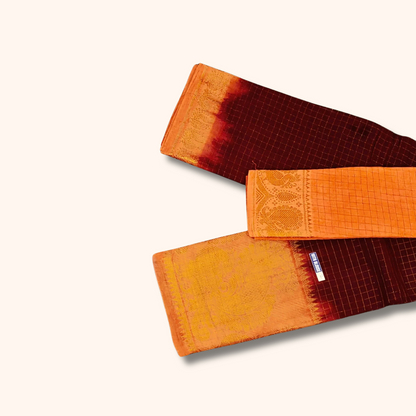 Maroon & Peach Pure Sungudi Cotton Saree with Zari Border