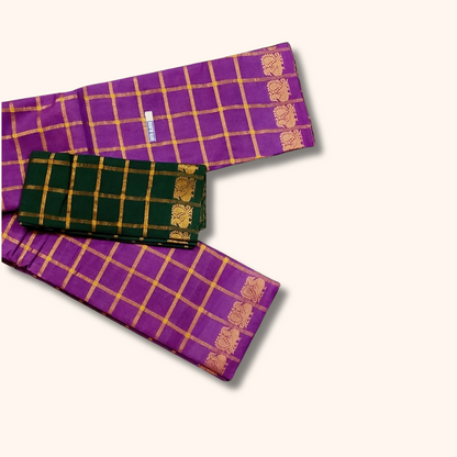 Pavithra Kattam Sungudi Cotton Saree – Rose with Gold Checks & Traditional Motif Border