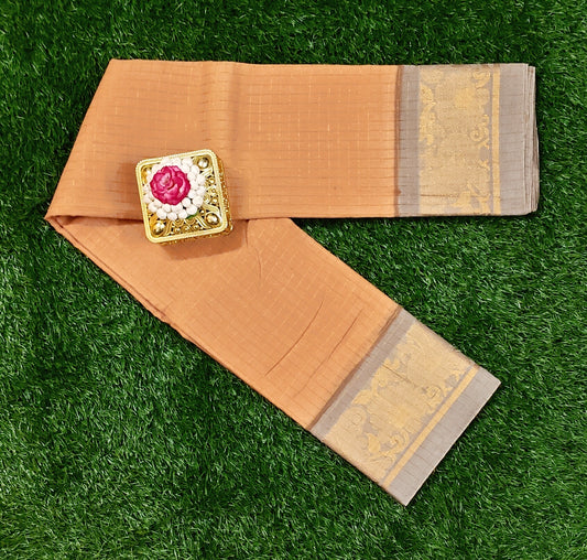 Light Copper Sungudi Cotton Saree with Silver Grey Border