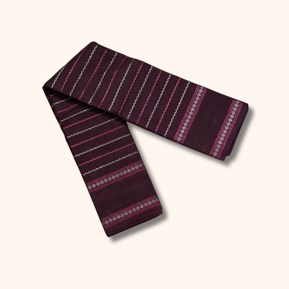 Dark Coffee Brown Cotton Saree with Pink and White Stripe Design – Running Blouse