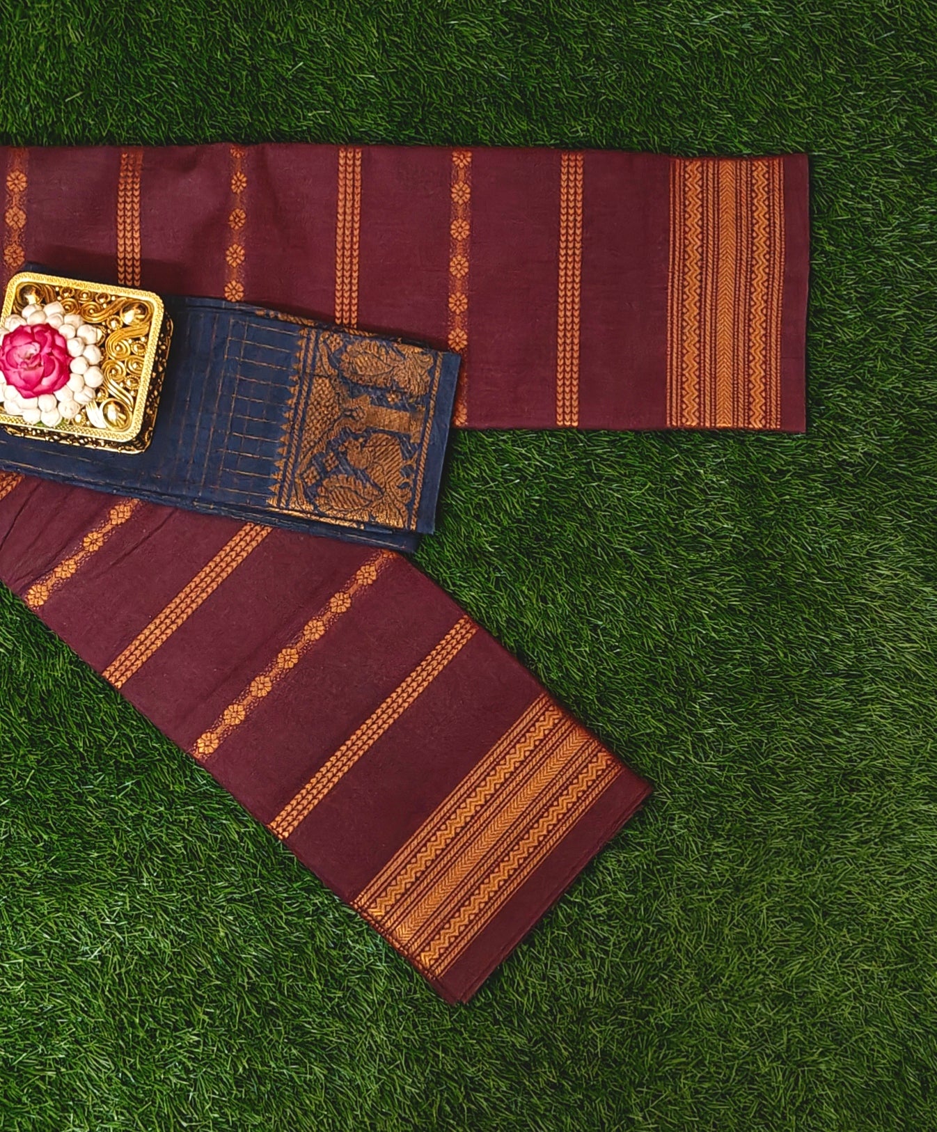 Beautiful Maroon Sungudi Cotton Saree with Contrast Blouse