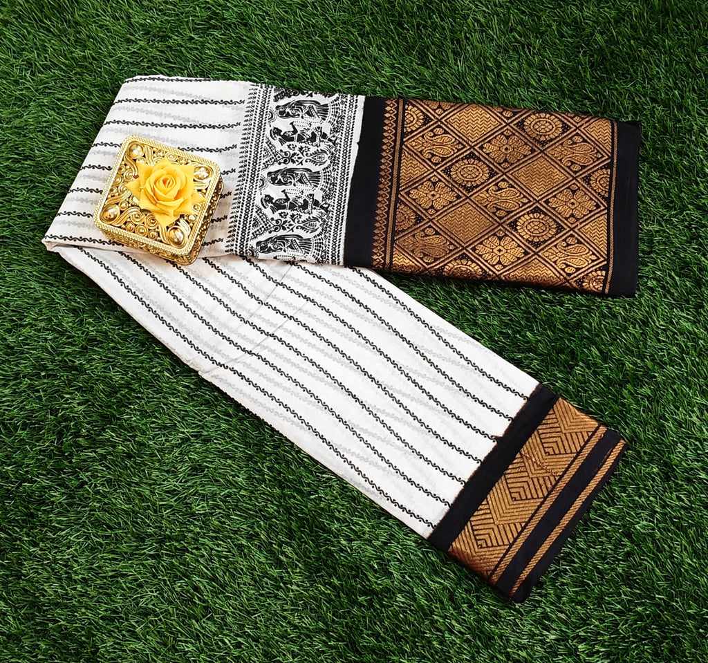 Classic White & Black Sungudi Cotton Saree