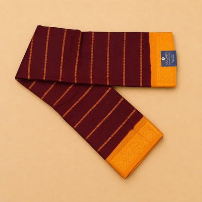 Maroon Cotton Saree with Mustard Yellow Border & Running Blouse