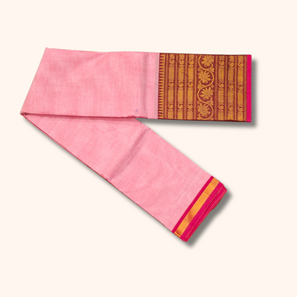 Baby Pink Chettinad Cotton Saree with Rich Traditional Border