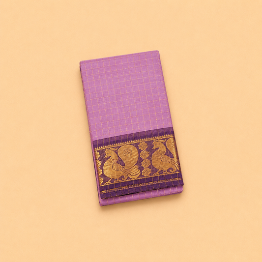 Attractive Lavender Purple Chettinad Cotton Saree with Peacock Border