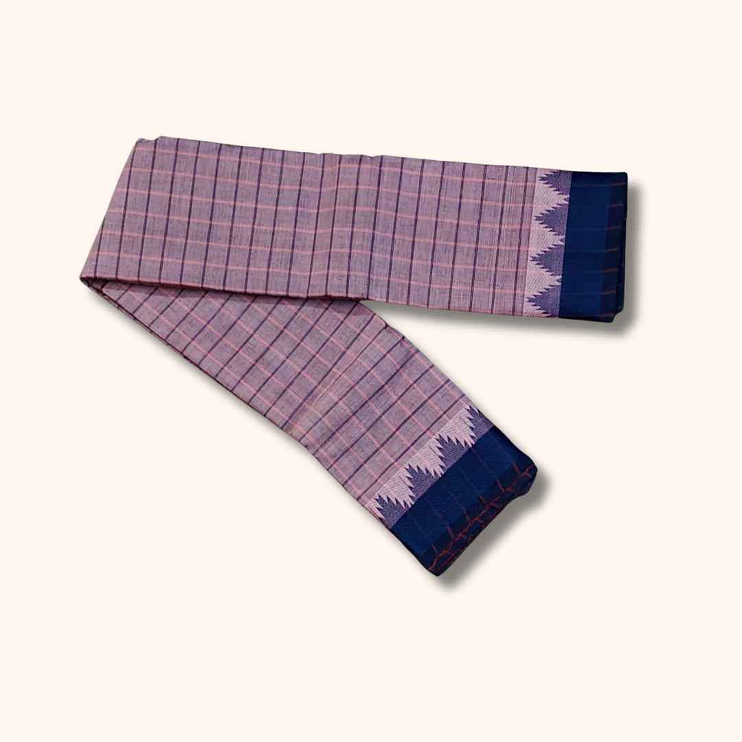 Lavender Chettinad Cotton Saree with Checked Design