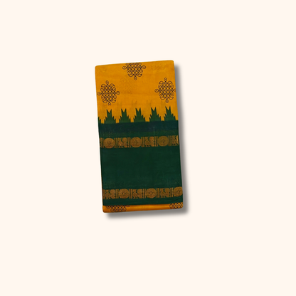 Mustard Yellow Sungudi Cotton Saree with Dark Green Traditional Border – Running Blouse