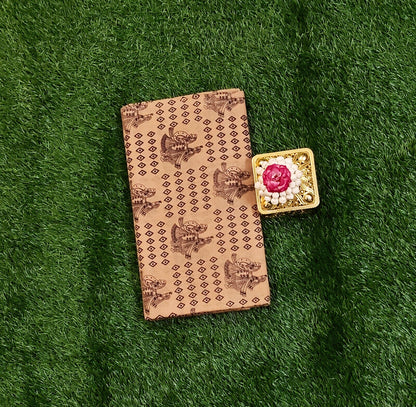 Beige Brown Printed with Traditional Art Border Sungudi Cotton Saree