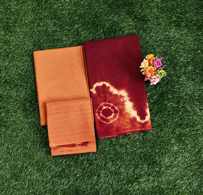 Elegant Maroon & Rust Orange Sungudi Cotton Chudidar Material Set with Tie-Dye Design