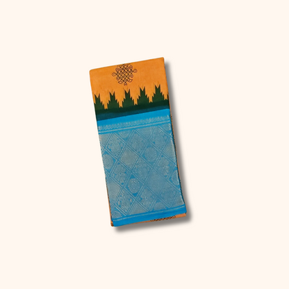 Mustard Yellow Soft Cotton Saree with Sky Blue Jacquard Pallu