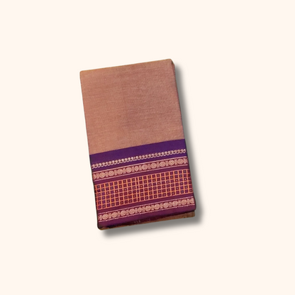 Coffee Brown Chettinad Cotton Saree with Royal Purple Traditional Border