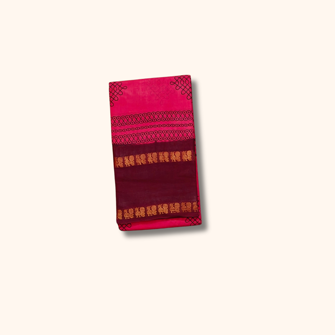 Rani Pink & Maroon Running Blouse Cotton Saree