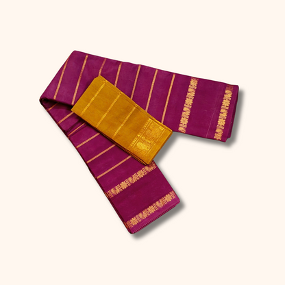 Magenta Pure Sungudi Cotton Saree with Mustard Gold Border
