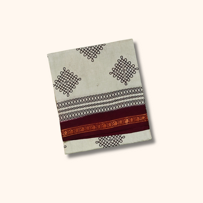 Ivory Soft Cotton Saree with Maroon Border