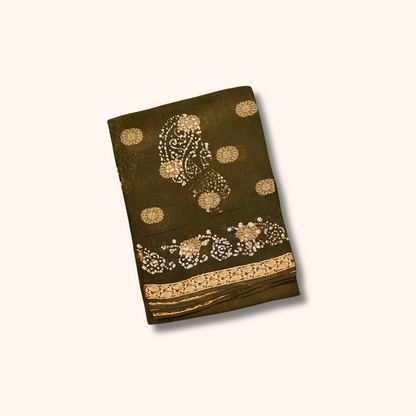 120s Count Sungudi Vayal Saree – Dark Olive Green Paisley Design with Running Blouse