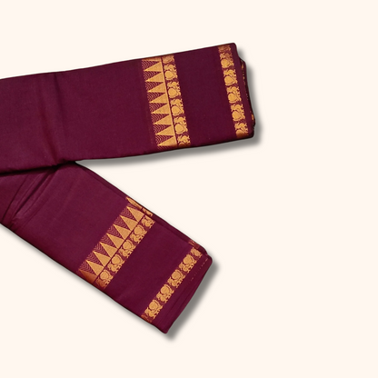 Wine Maroon Pure Cotton Saree with Traditional Zari Border – Running Blouse