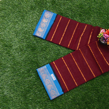Maroon Sungudi Cotton Saree with Royal Blue Zari Border & Running Blouse