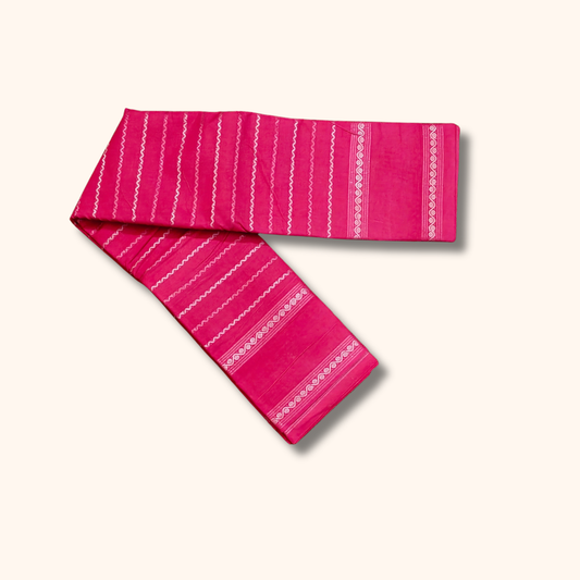 Pink Cotton Saree with White Stripe Design – Running Blouse