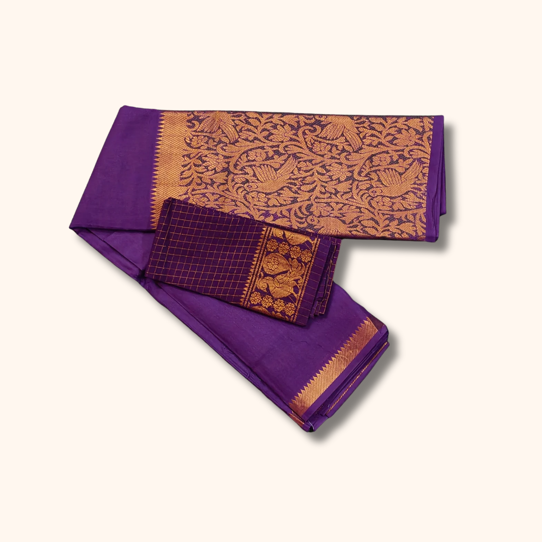 Purple Vasigara Pattern Sungudi Cotton Saree with Separate Blouse Piece