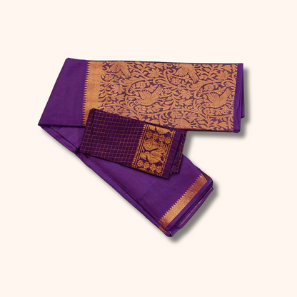 Purple Vasigara Pattern Sungudi Cotton Saree with Separate Blouse Piece
