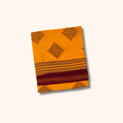Bright Yellow Sungudi Cotton Saree with Maroon Border