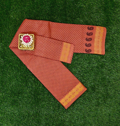 Tomato Orange Sungudi Cotton Saree with Traditional Dot Design
